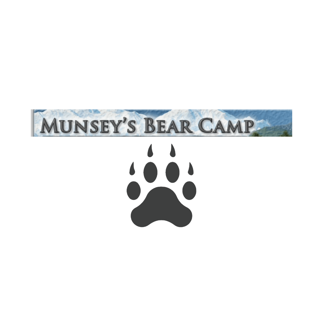 Icon of bear paw and text that reads "Munsey's Bear Camp"
