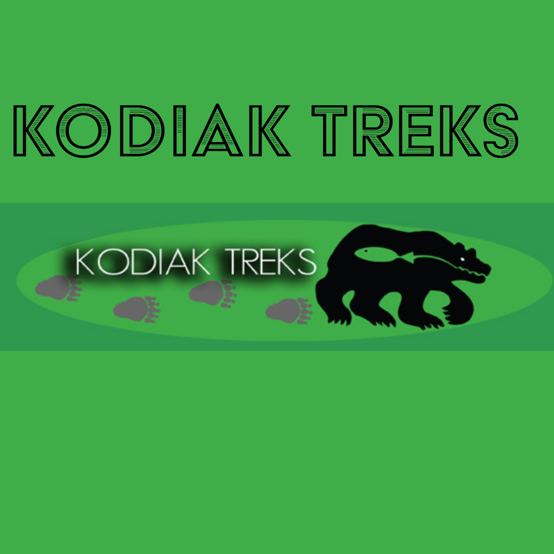 "Kodiak Treks" with image of black bear with green background Logo