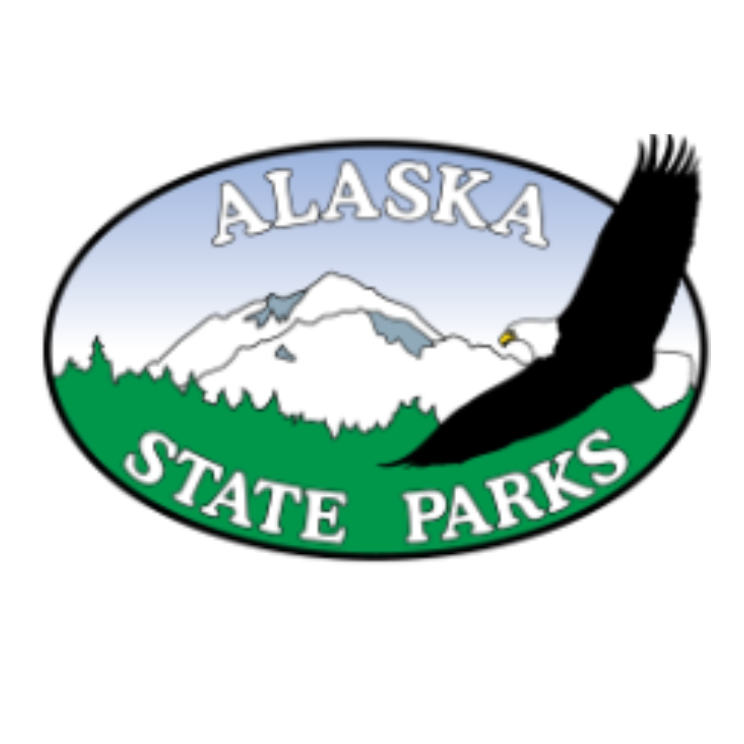 "Alaska State Parks" with image of eagle, trees and mountains