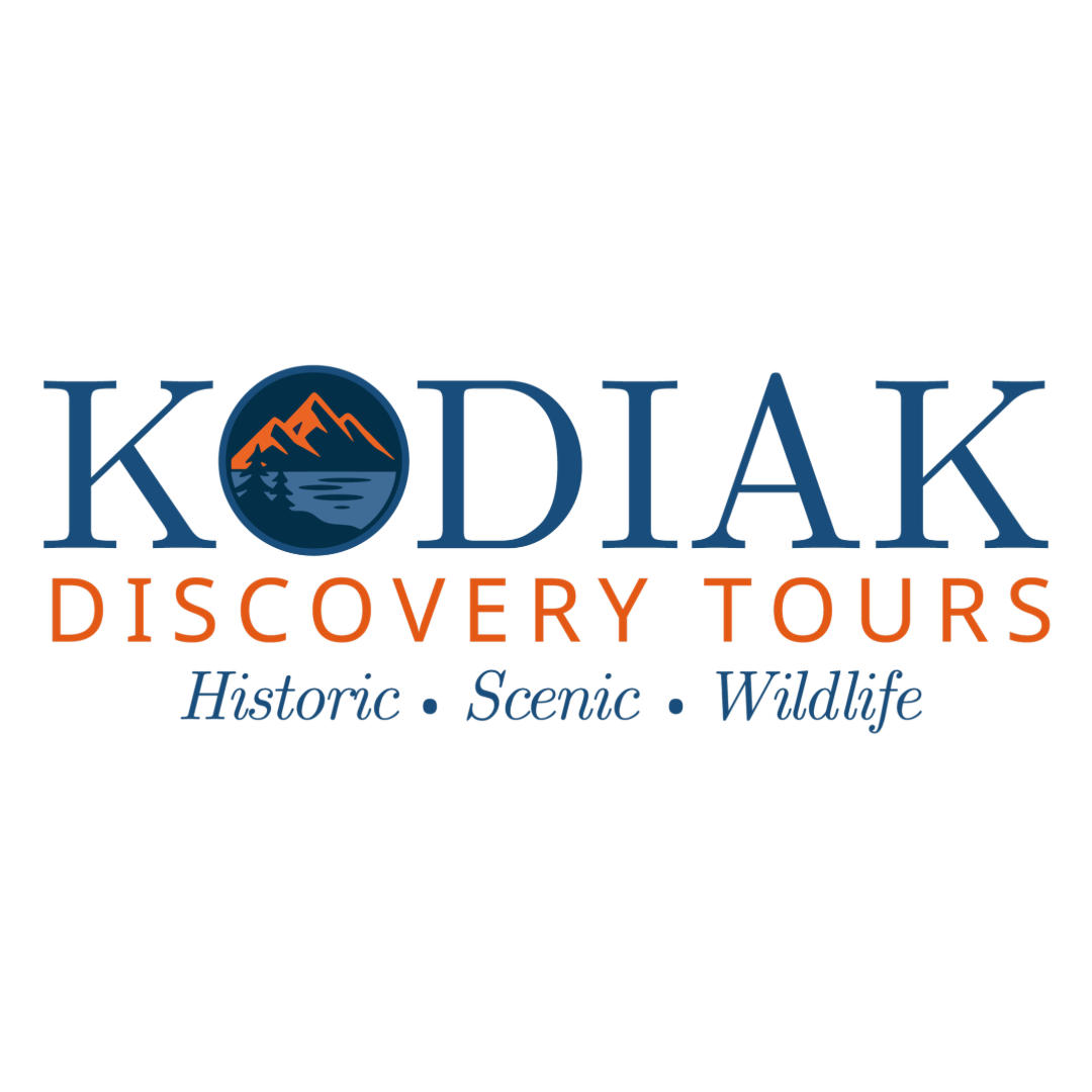 Logo for Kodiak Discovery Tours. The O in Kodiak is a circle with a mountain and wave graphic. Below, the text reads: DISCOVERY TOURS and Historic • Scenic • Wildlife.