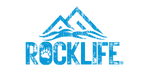 Logo featuring blue, stylized mountain peaks above the word ROCKLIFE in bold, textured blue letters. The letter O contains a paw print inside it.
