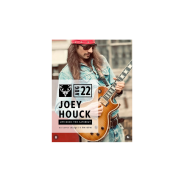 A man with long hair, sunglasses, and a red bandana plays an electric guitar. Text reads: June 22 Joey Houck. Live Music This Saturday. 8 PM. The background is blurred.