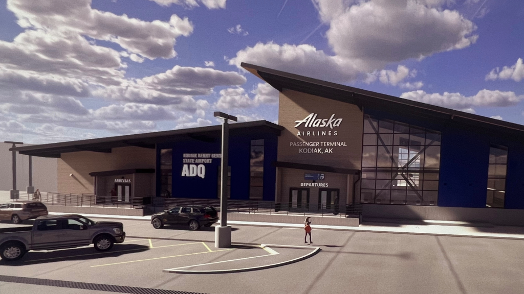 Architectural rendering of the Alaska Airlines temporary terminal at Kodiak Benny Benson State Airport.