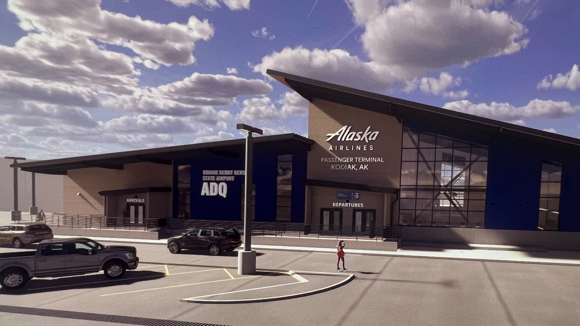 Architectural rendering of the Alaska Airlines temporary terminal at Kodiak Benny Benson State Airport.